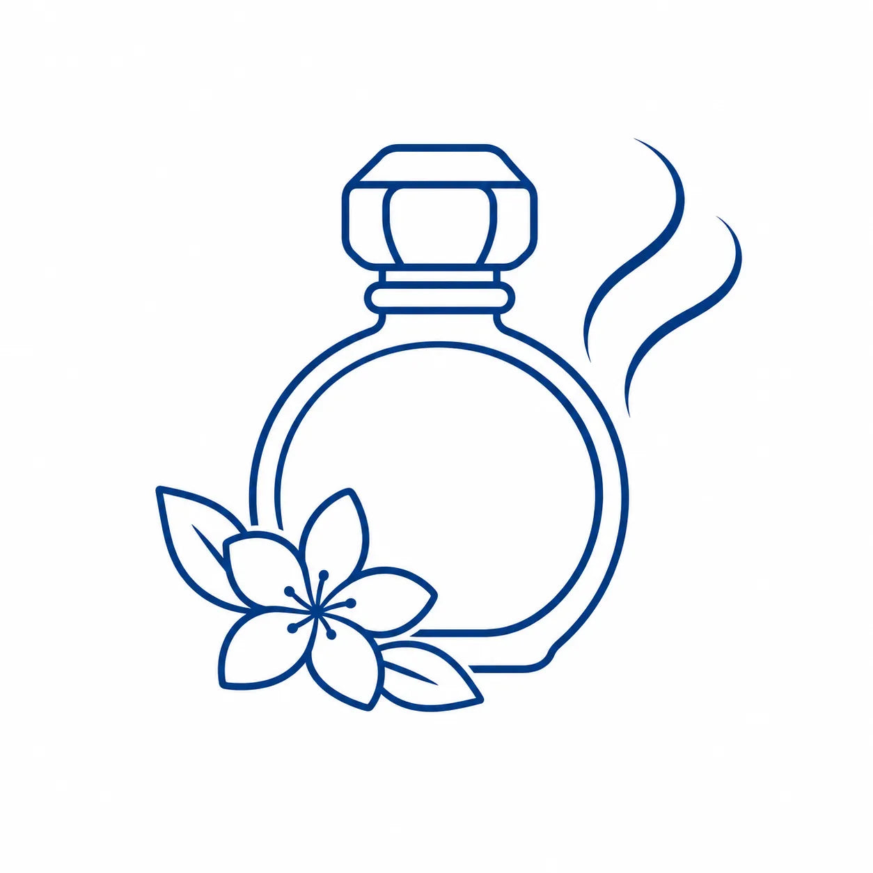 Perfume bottle with jasmine blossom representing warm floral personal fragrance blends