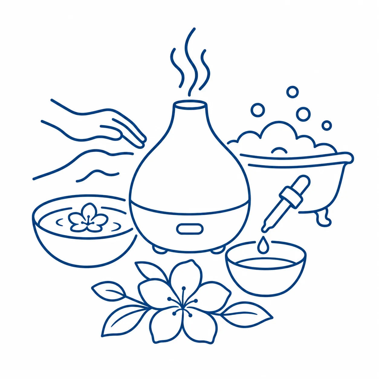 Jasmine oil with diffuser and mixing bowls representing versatile DIY fragrance projects