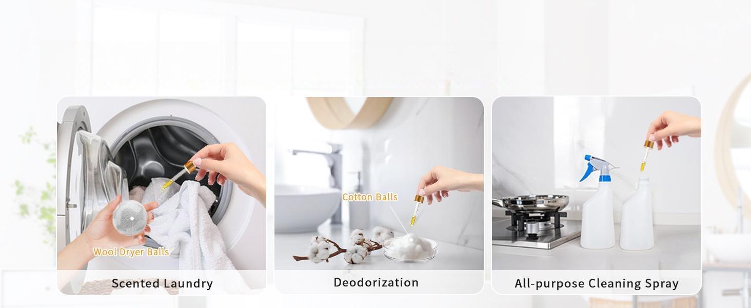 Woman making a homemade natural all-purpose cleaning spray using pure lavender essential oil for a chemical-free, fresh home.