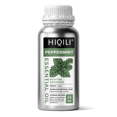 HIQILI 16 oz bulk Peppermint Essential Oil aluminum bottle, Mentha arvensis sourced from India.