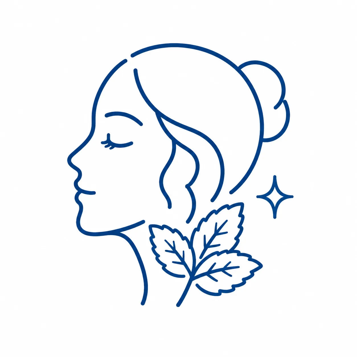 Woman’s profile with spearmint leaves representing PCOS-inspired beauty routines