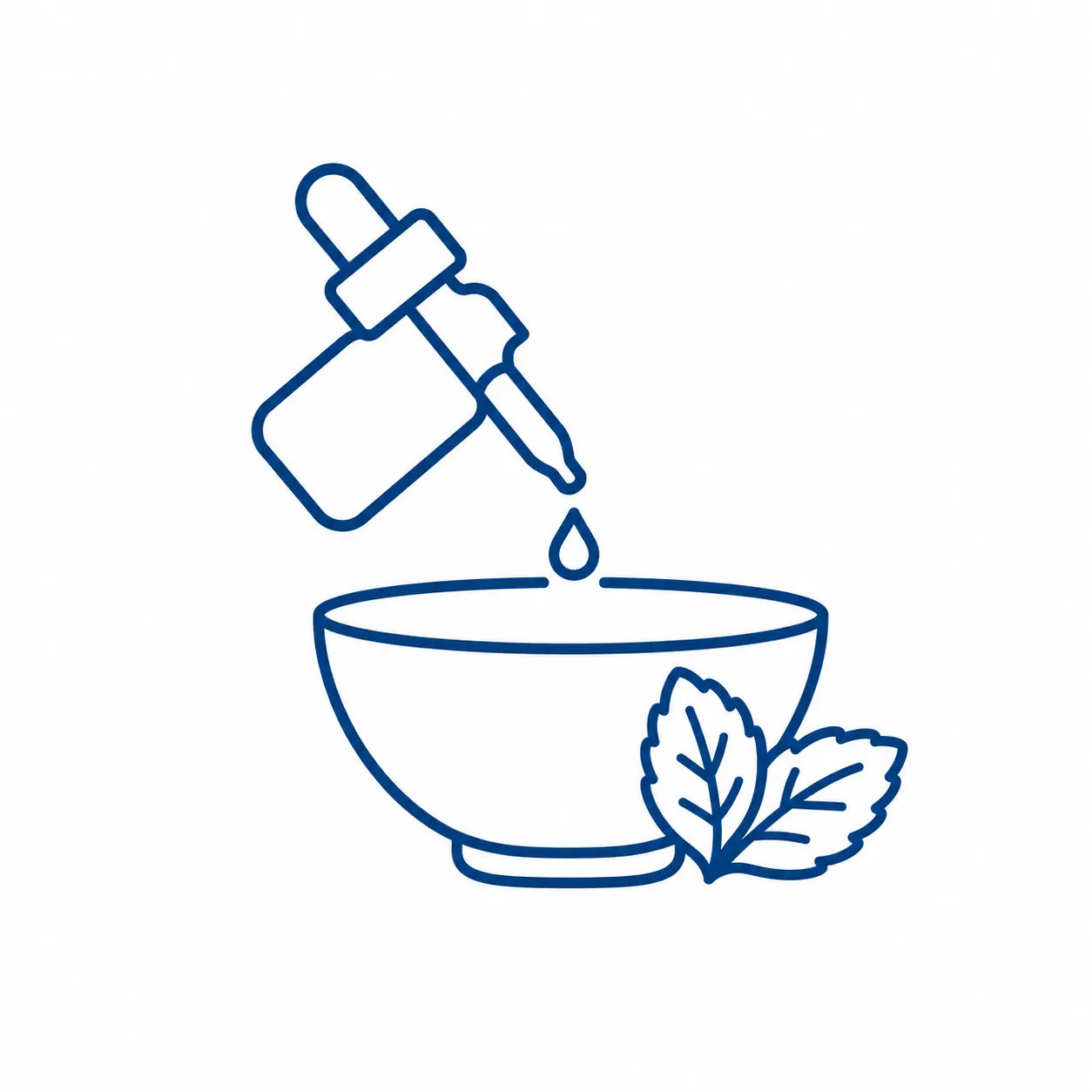 Dropper bottle and mixing bowl representing DIY spearmint skincare blending