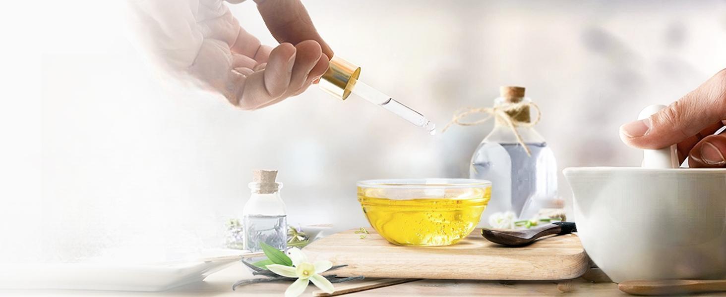 Making a homemade DIY vanilla sugar scrub with pure vanilla essential oil, coconut oil, and sugar for gentle exfoliation and glowing skin.