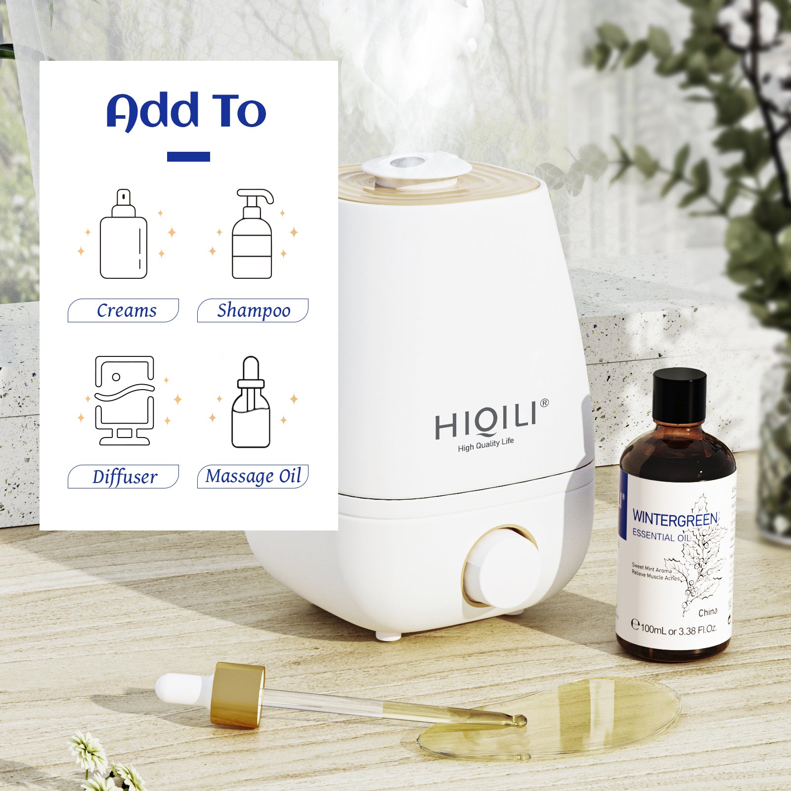 HIQILI Natural Wintergreen Essential Oils, for Diffuser
