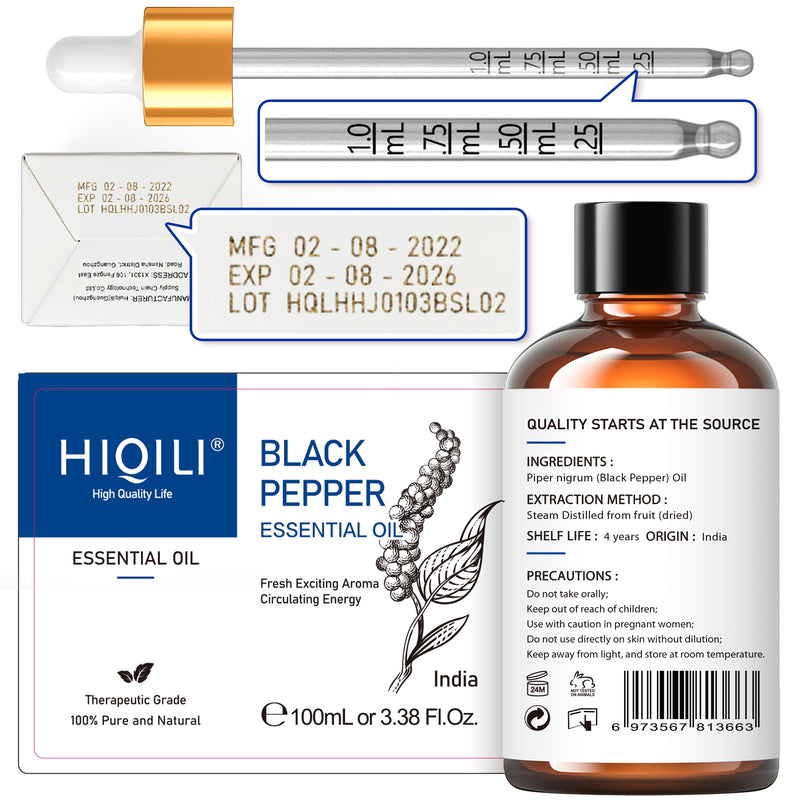 HIQILI Natural Black Pepper Essential Oils, for Skin, Diffuser, Aromat –  HIQILI Official Store