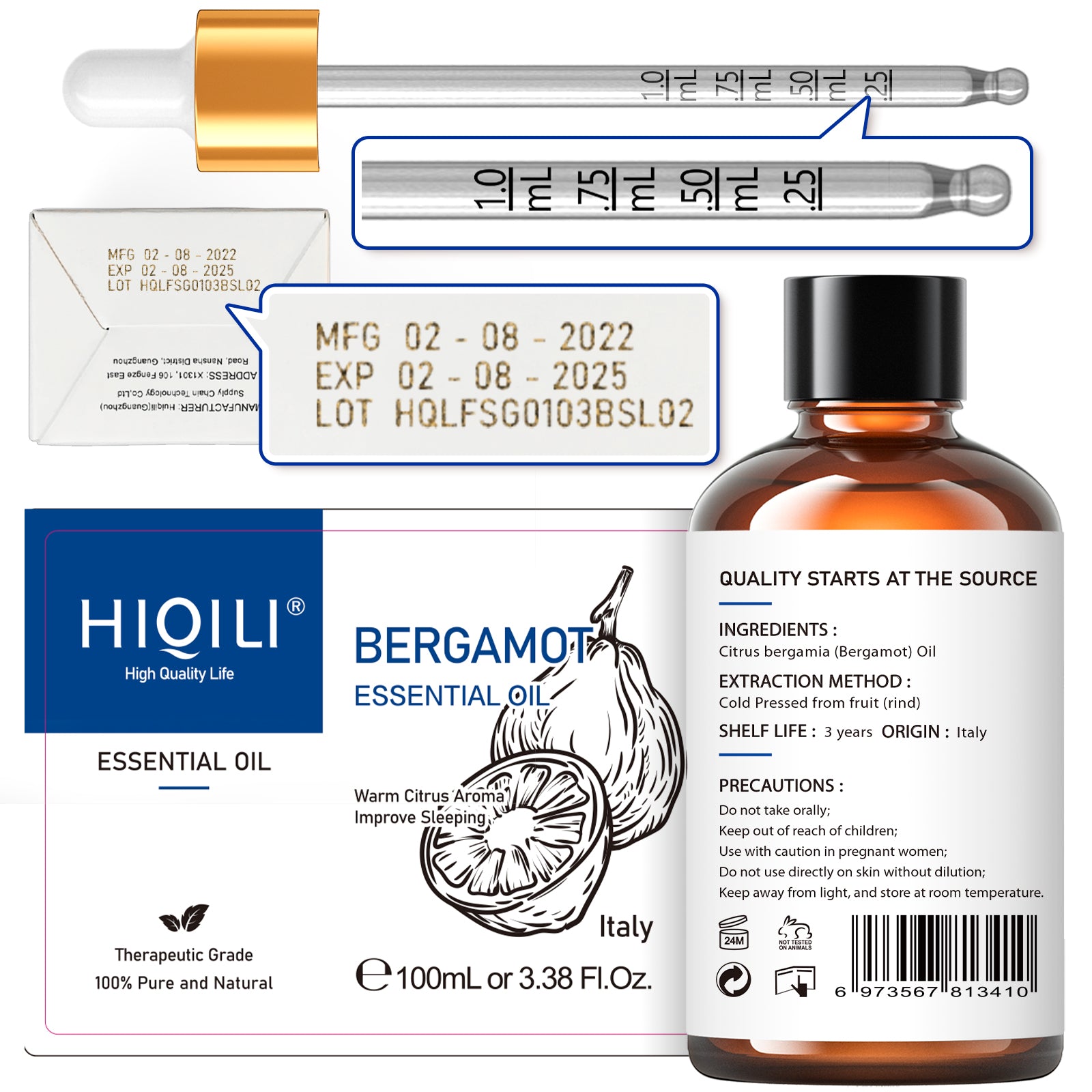 HiQiLi Bergamot Essential Oil Natural Plant Treatment Level Aromatherapy  Calming and Uplifting Soap Making Diffuser 10ML Bergamot